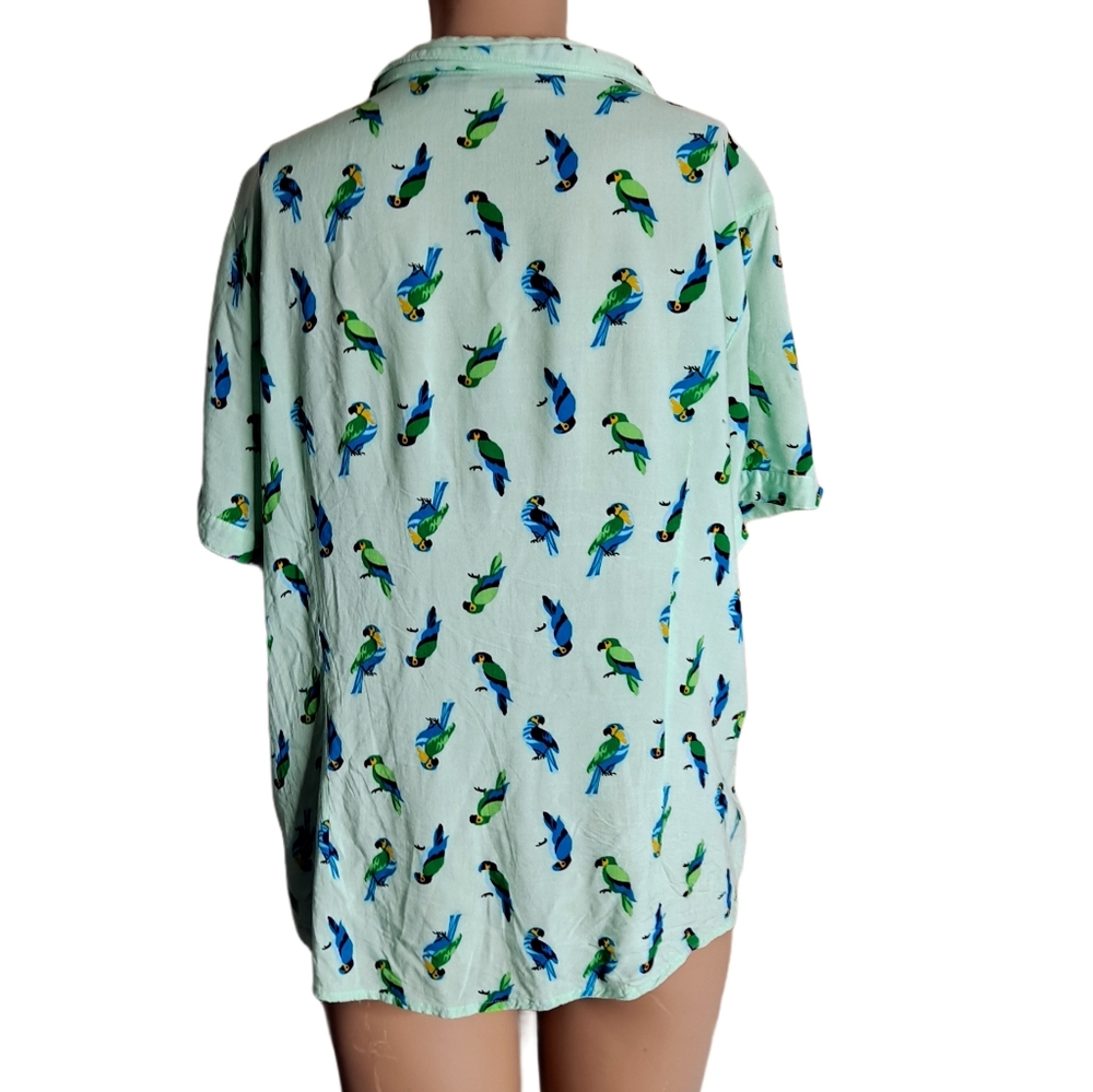 Basic Editions Print Birds Button Down Shirt L - image 3